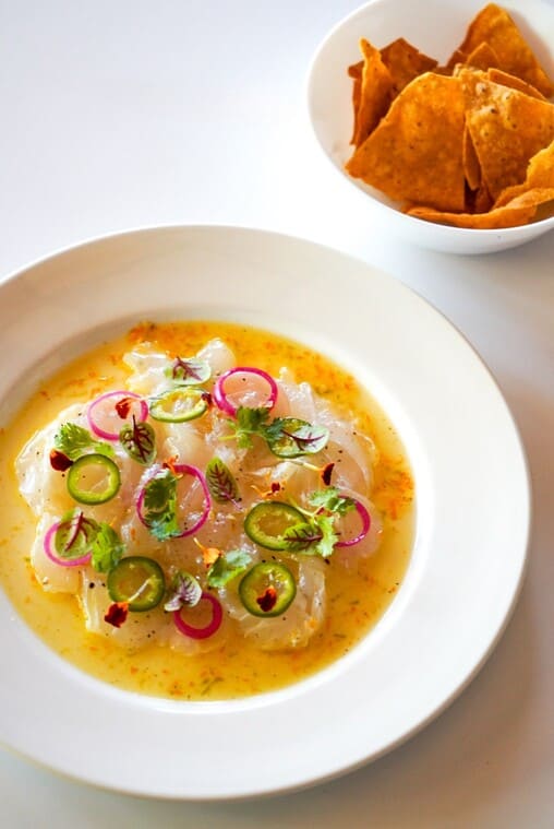 Delicious Fish Ceviche tapas marinated in leche de Tigre, a popular light bite appetizer at Rah Nah Bar and Restaurant in Lovina